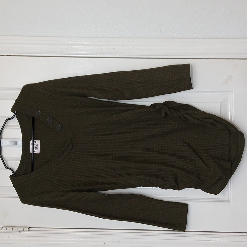 Love Maternity Olive Green Long Sleeve Top with Button Detail